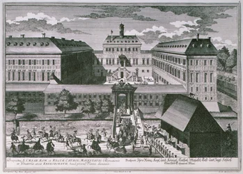 View of Schloss Ebersdorff near Vienna engraved by Georg-Daniel Heumann